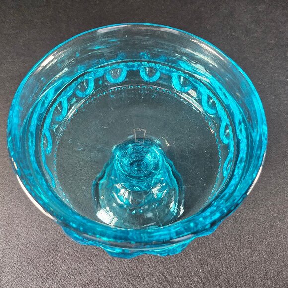 Beautiful Blue King's Crown Thumb Print Pedestal Candy Dish/Compote Bowl 1970s - Picture 9 of 13